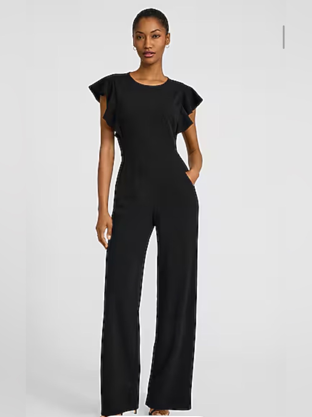 Express Neck Flutter-Sleeve Wide Leg Jumpsuit With Pockets